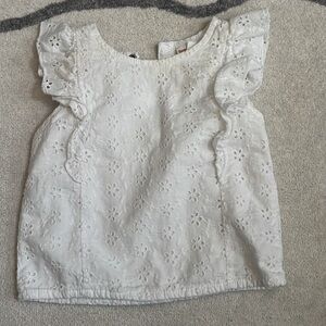 Elegant White Eyelet Top with Ruffle Sleeves